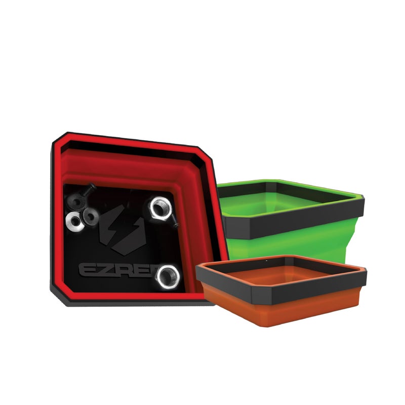 E-Z Red EZRED - EZR-BCK18 EZTRAY Magnetic Collapsible Parts Tray Organizer, Made of Silica and ABS, For Tool Parts, Set of 3 - Image 1